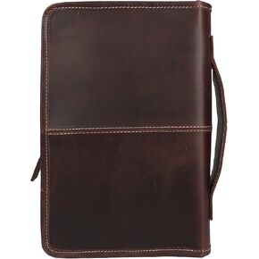 Leather Bible Cover Book Cover Planner Cover with Handle and Back Pocket Size 10.8x6.8x2 inches (Buffalo Leather)