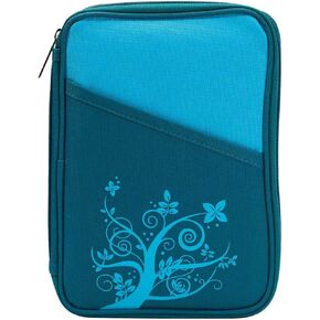 Turquoise Flower Branch Reinforced Polyester Bible Cover Case with Handle, Thinline