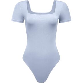 AUROLA Everyday Square Neck Bodysuits,Going Out Short Sleeve Double Lined Stretchy Shirt Tops