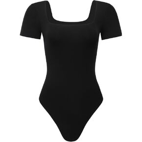 AUROLA Everyday Square Neck Bodysuits,Going Out Short Sleeve Double Lined Stretchy Shirt Tops