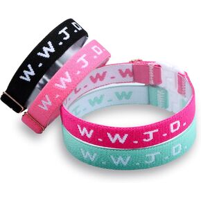 WWJD Bracelets Elastic, 4 Piece, Webbing Webbing Bracelets What Would Jesus Do Bracelets Christian Bracelets Handmade Colorful Adjustable Religious Woven Wristbands for Fundraisers