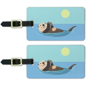 Sea Otter Eating Giant Clam Luggage ID Tags Suitcase Carry-On Cards - Set of 2