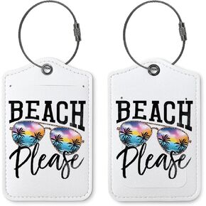 Sun Salt Sand Luggage Tags for Suitcases,Palm Trees 2 Pack Baggage Tag Label with Steel Loop,Handbag School Bag Backpack Traveling Accessories,Travel Vacation Gift