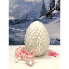 Articulated Dragon Cherry Blossom with Dragon Egg, 3D Printed Articulated Dragon, 12"" Pink and White Dragon, Fidget ADHD Sensory Toy D017-PNK