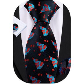 Barry.Wang Mens Christmas Tie Set Xmas Holiday Neckties Woven Pocket Square Cufflinks Party Vacation