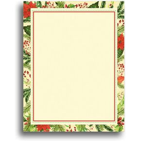 Poinsettia Frame Christmas Holiday Stationery Paper - 80 Sheets