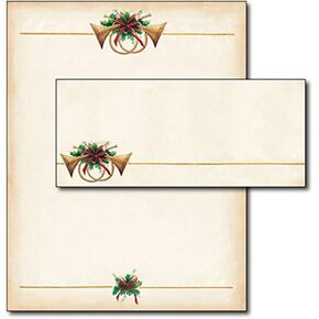 Antique Horns Christmas/Holiday Letterhead & Envelopes - 40 Sets