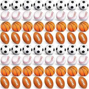 Civaner 100 Pieces Mini Stress Balls Sports Foam Balls Bouncy Foam Balls Including Basketball, Soccer Ball, Baseball, Football for Sports Party Favors Mini Footballs Party Favors