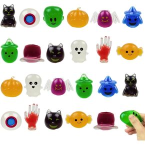 Pinkiwine 24 PCS Halloween Mini Squeeze Balls Stress Relief Toys for Kids Girls Boys Halloween Party Favors Halloween Treat Bags Gifts