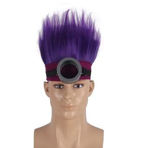 QACCF Straigth Purple Men Women Purple Goggle Halloween Costume Cosplay Headband Hair Wig (Two Eyes)