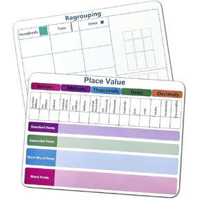 6 Set Place Value WhiteBoard, 9" x 12" Double Sided Dry Erase Boards for Kids for Teaching Place Values from Billions to Decimal Numbers, Math Manipulatives Lapboards for Teachers School