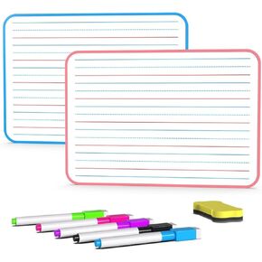 Ruled Dry Erase Lapboard, Double Sided Dry Erase Board, Small Whiteboard for Kids, Dry Erase Board with Lines for Learning Writing (Set of 2)