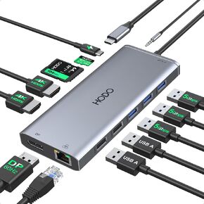 USB C Docking Station Dual Monitor HDMI for Dell HP, USB C Hub HDMI Adapter Docking Station 3 Monitors Thunderbolt 3 to 2 HDMI 4K,DP,Ethernet,6 USB,PD,SD/TF, Audio, Laptop Docking Station for Surface