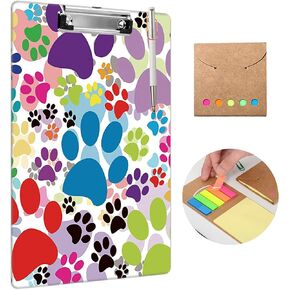 CuteClipboard with Pen Holder, A4 Letter Size Plastic ClipBoard with Low Profile Clip & Hanging Loop, Cute Clipboard for School,Office, Students,Kids,Girls,Women,Men (Dog Pawprint, 9"x12.5")