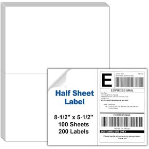 8.5" x 5.5" Address Labels, Half Sheet Shipping Labels, 200 Labels 100 Sheets Self Adhesive Mailing Labels for Laser & Inkjet Printers