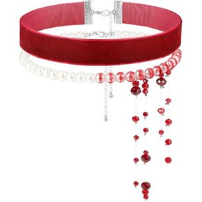 Vampire Choker Blood Drip Necklace Vampire Costume Accessories for Women Red Goth Necklace Pearl Necklace Choker Halloween Necklace for Party Jewelry