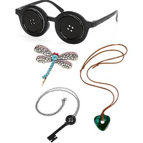 Button Eyes Glasses Cooraline Necklace Seeing Stone Necklace Corraline Dragonfly Hair Clip Stickers Set Halloween Jewelry Accessories