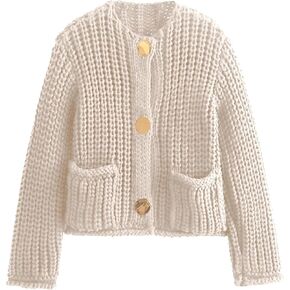 Cardigan Sweaters for Women Chunky Cropped Cardigan Sweater Open Front Button Down Knit Cardigan Sweater