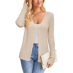 Arach&Cloz Womens 2024 Wool Blended Ribbed Cardigan Lightweight Long Sleeve Sweater Fall Fashion Button Down Knit Top