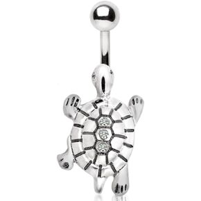 Belly Button Ring 316L Stainless Steel Gemmed Turtle Navel Ring 14g 3/8'