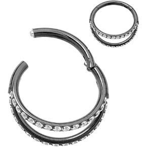 365 SLEEPERS Titanium Implant Grade 16G 8mm -12mm Double Gem Hinged Segment Ring Helix Tragus Septum Clicker Nose Lip Hoop Earring Body Piercing Jewelry