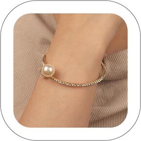 Glitter Crystal Rhinestone Cuff Bracelet Layered Pearl Adjustable Tennis Bangle Bracelet Bridal Jewelry Accessories for Women in Saudi Arabia