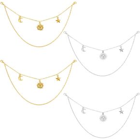 PH PandaHall 4pcs Metal Shoe Chains, Double Chain Boot Chain Punk Chain with Sun Moon Star Pendants Jewelry Chain Alloy Decorative Pant Chain Jeans Chain for DIY Casual Shoe Bag Decor, Golden/Platinum
