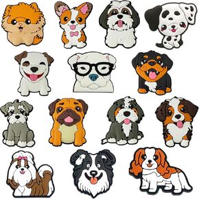 Cute Dog Shoe Charms, 14PCS Animal Kawaii Shoe Charm Party Favor Packs Bracelet Wristband Anime Decoration Accessories Gift for Boy Girl Men.