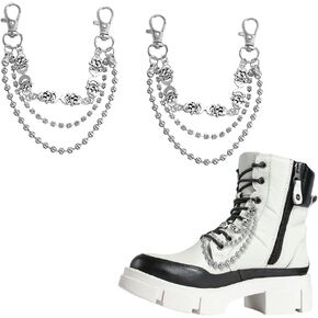 Punk Shoelace Charms Sneaker Chains for Men Women Silver Multi Layered Shoe Chain Decorations Shoes Sneakers Accessories Stuff Gothic Skull Charms for Sneaker