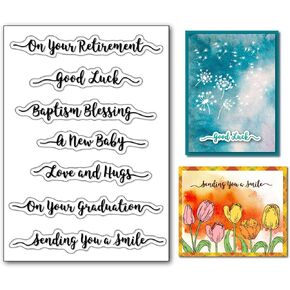 Arbuya Greeting Phrases Retirement Graduation Clear Stamps for Card Making Baptism New Baby Silicone Stamps Sympathy Rubber Stamps for Gift Tags Paper Crafting Scrapbooking Decoration