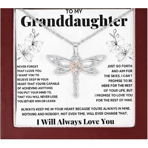 To My Granddaughter Dragonfly Necklace Gifts From Grandma Grandmother or Grandpa Grandfather To My Granddaughter Graduation Birthday Pendant Jewelry with Message Card and Gift Box