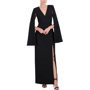 BCBGMAXAZRIA Women's V Neck Evening Maxi Dress with Long Cape Sleeves