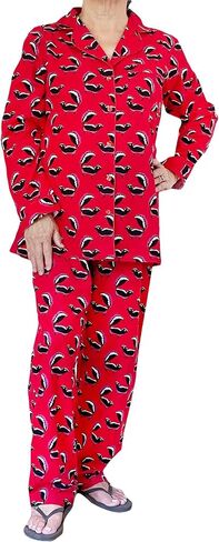 LA CERA Women's Cotton Lace Trimmed Cotton Flannel Pajama Set, 100% Cotton, Full Button Front Top, Long Sleeves in Saudi Arabia