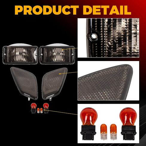 إشارة ECOTRIC + أضواء العلامات الجانبية متوافقة مع 1997-2006 Jeep Wrangler TJ Chassis Smoke Bumper Signal Lights & Fender Side Marker Set in Saudi Arabia