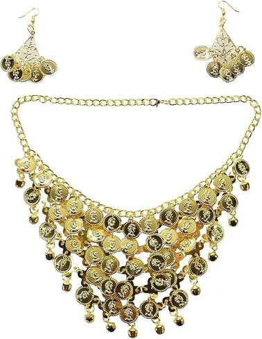 REINDEAR Vogue Style Chiffon Dangling Gold Coins Belly Dance Hip Scarf (3 Pcs Necklace & Earrings Set) in Saudi Arabia