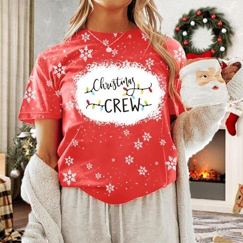 Christmas Shirts Women Christmas Tee Shirts for Family Holiday T Shirts Christmas T-Shirt Graphic Tees Xmas Gift Tops in Kuwait
