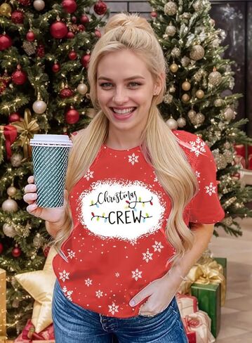 Christmas Shirts Women Christmas Tee Shirts for Family Holiday T Shirts Christmas T-Shirt Graphic Tees Xmas Gift Tops in Kuwait