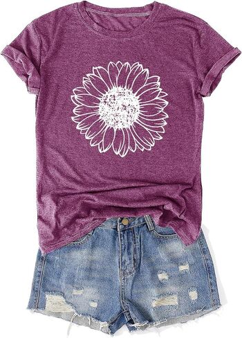 Womens Vintage Flowers T-Shirts Cute Floral Graphic Tees Wildflowers Cottagecore Tshirts Summer Casual Short Sleeve Tops in Kuwait