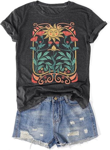Womens Vintage Flowers T-Shirts Cute Floral Graphic Tees Wildflowers Cottagecore Tshirts Summer Casual Short Sleeve Tops in Kuwait
