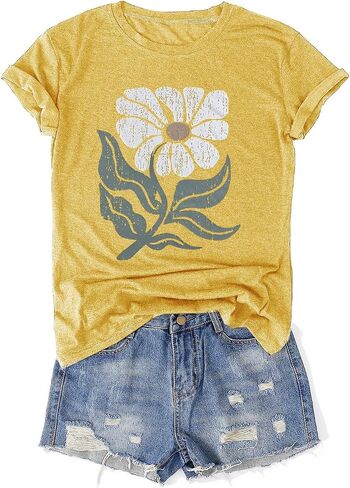 Womens Vintage Flowers T-Shirts Cute Floral Graphic Tees Wildflowers Cottagecore Tshirts Summer Casual Short Sleeve Tops in Kuwait
