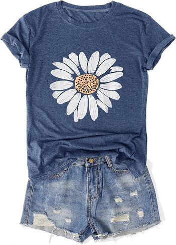 Womens Vintage Flowers T-Shirts Cute Floral Graphic Tees Wildflowers Cottagecore Tshirts Summer Casual Short Sleeve Tops in Kuwait