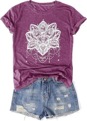 Womens Vintage Flowers T-Shirts Cute Floral Graphic Tees Wildflowers Cottagecore Tshirts Summer Casual Short Sleeve Tops in Kuwait