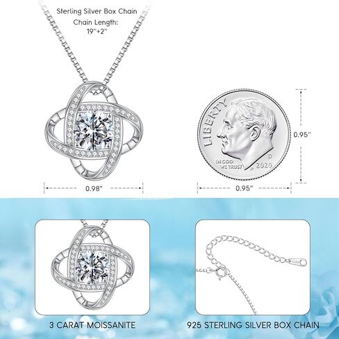 MOOSEA Moissanite Necklace Gifts for Women, 1-3 ct Love Knot Moissanite Necklace D Color VVS1 Clarity Lab Created Moissanite Necklace Anniversary Jewelry Gift for Wife Birthday Gift for Women Mom Wife in Saudi Arabia
