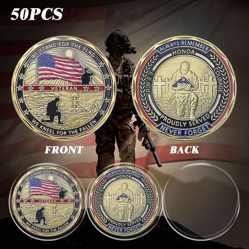 CHURYUML 50Pcs Military Challenge Coins Veterans Thank You Coin - Stand for The Flag, Kneel for The Fallen - Veterans Day Gifts Christmas Thanksgiving Military Appreciation Gifts for Men Women Army in Saudi Arabia