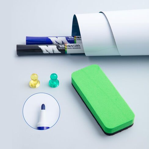 M&G Dry Erase Whiteboard 18 x 12 in Self Adhesive White Board Sticker for Wall, 2 Markers & 2 Magnets & 1 Eraser, Dry Erase Poster Board for Fridge Office Shool Home Kids in Saudi Arabia