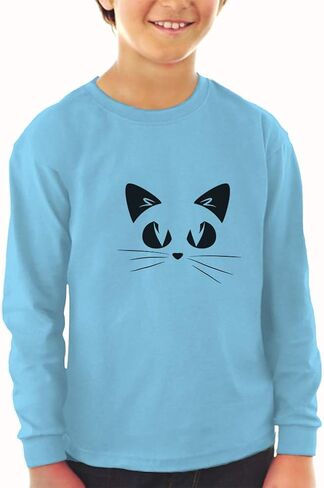 تي شيرت للأطفال بأكمام طويلة وجه قطة مع شعيرات ملابس قطنية للأولاد والبنات in Kuwait