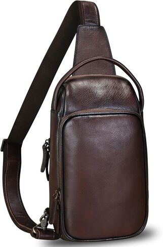 حقيبة ظهر من الجلد الطبيعي من LRTO للتنزه سيرًا على الأقدام وحقيبة ظهر مصنوعة يدويًا من Crossbody حقيبة كتف مضادة للسرقة (قهوة) in Kuwait