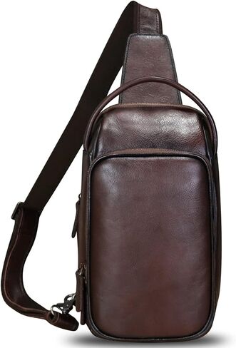 حقيبة ظهر من الجلد الطبيعي من LRTO للتنزه سيرًا على الأقدام وحقيبة ظهر مصنوعة يدويًا من Crossbody حقيبة كتف مضادة للسرقة (قهوة) in Kuwait