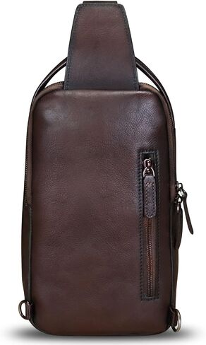 حقيبة ظهر من الجلد الطبيعي من LRTO للتنزه سيرًا على الأقدام وحقيبة ظهر مصنوعة يدويًا من Crossbody حقيبة كتف مضادة للسرقة (قهوة) in Kuwait