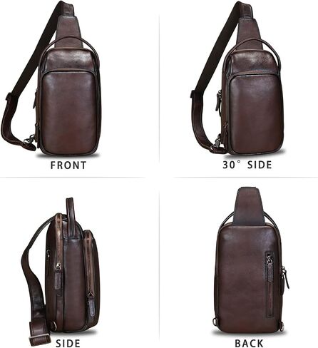 حقيبة ظهر من الجلد الطبيعي من LRTO للتنزه سيرًا على الأقدام وحقيبة ظهر مصنوعة يدويًا من Crossbody حقيبة كتف مضادة للسرقة (قهوة) in Kuwait